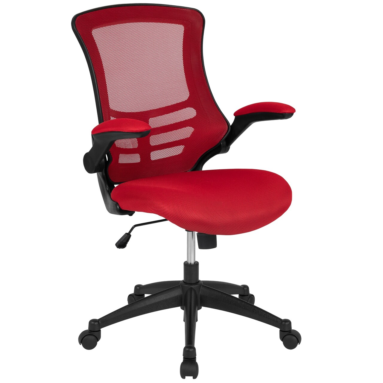 Flash Furniture 41.25" Red and Black Mid-Back Swivel Ergonomic Task Office Chair with Flip-Up Arms